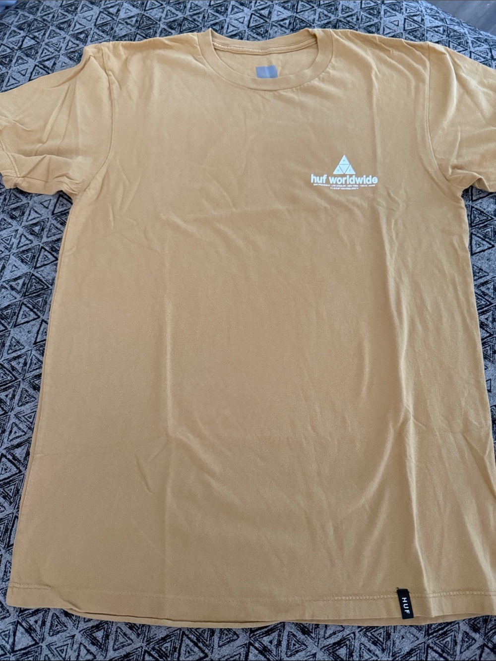 HUF Men's Tan HUF Worldwide Short Sleeve Tee with White Logo